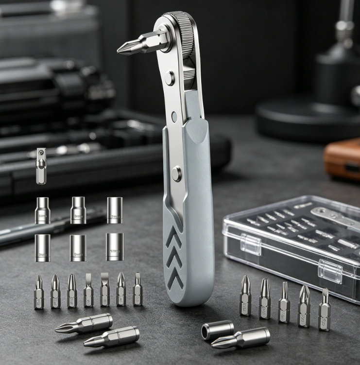 4 Right Angle Ratchet Screwdriver Set 36 Tooth Bearing Steel Low Profile Tool - Image 1